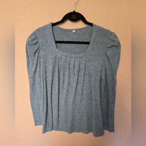 Blue Women's Puffed Shoulder Soft Top Sz XL EUC